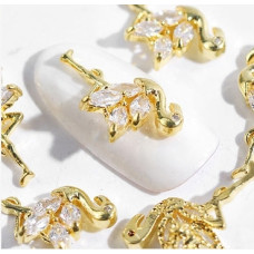 3D брошь Фламинго для дизайна ногтей Lpnails золото